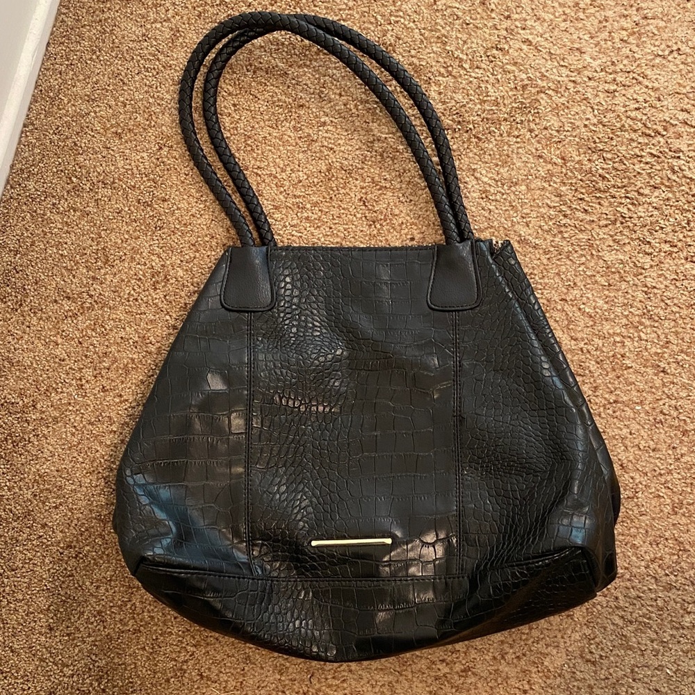 Black Croc-Embossed Tote Bag